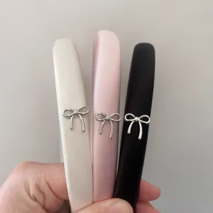 Satin bow headband set, elegant slim hair hoops for women, chic hair accessories.