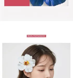 Detail view of the elegant floral hair clip, perfect for summer vacation and daily casual wear.
