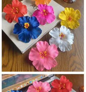 Colorful artificial hibiscus flower hair clips, perfect Hawaiian style hair accessories for girls.
