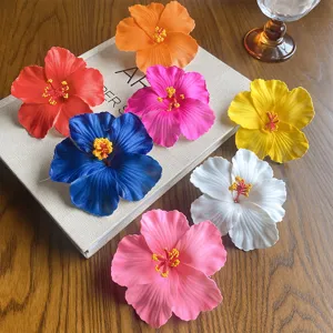 Multi-color artificial hibiscus flower hair clips Hawaiian floral hair accessories for women.