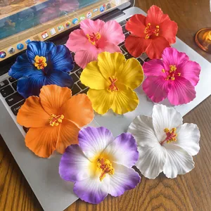 Colorful artificial hibiscus flowers Hawaiian hair clips multi color floral accessories