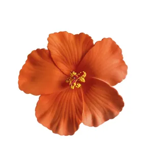 Orange artificial hibiscus flower hair accessory, vibrant tropical floral hair clip for women.