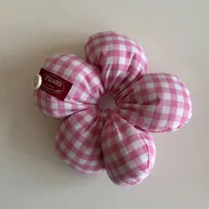 Pink plaid flower hair scrunchie cute daily hair accessories for women and girls styling