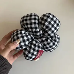 Sweet Fabric Plaid Scrunchies Sweet Flower Hair Ties Colorful Checkered Ponytail Holder Decorative Button Headbands For Women Girls Daily Hair Accessories