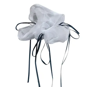 Ballet stijl witte organza haarscrunchie met lange linten elegante knot haaraccessoire mooi