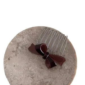 Bruine acetaat strik haarkam, Franse stijl mini steekkam voor pony en zijhaarstyling.