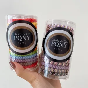 Colorful braided hair ties in clear jars, thick elastic hair bands for women and girls ponytail.