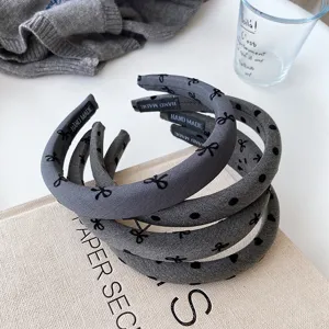 Korean wide bow headband grey fabric hair hoop cute hair accessories for women daily wash face