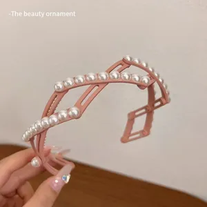 Cerchietto per capelli con perle pieghevole rosa, fascia pieghevole trucco accessorio