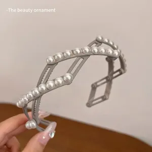 Cerchietto per capelli con perle pieghevole, fascia portatile da donna per viaggio e uso quotidiano.