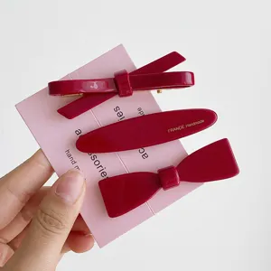 Burgundy bow hair clip set sweet retro hair accessories for women and girls daily wear