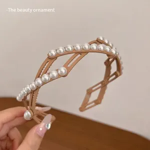 Fascia per capelli con perle retrattile e pieghevole da donna, cerchietto portatile per il trucco.