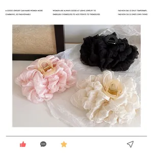 Large organza bow hair claw clips fluffy aesthetic hair accessories for women styling 3pcs