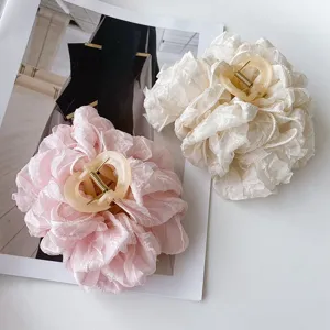Large mesh bow hair claw clip, elegant pink and white hair accessories for women and girls.