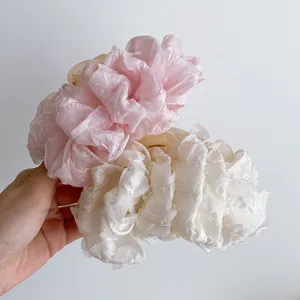 Large fluffy chiffon hair claw clip, sweet bow style pink and white elegant hair accessory