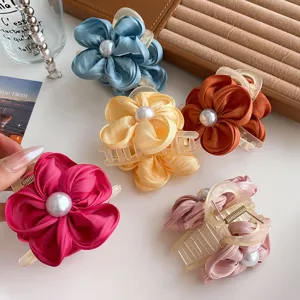 Elegante Stoff Blume Künstliche Perle Haarklammer Für Damen Medium Hai Kiefer Clip Süße Florale Haarschmuck Tägliche Kopfschmuck