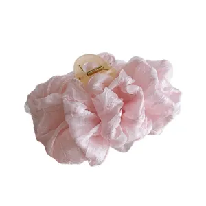Large pink chiffon flower hair claw clip, elegant sweet hair accessories for women and girls.