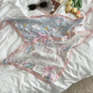 Foulard triangulaire rétro motif chat chien mignon avec bordure en dentelle nœud