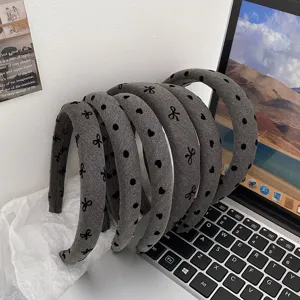 Korean Style Wide Bowknot Headband For Women Fabric Polka Dot Heart Pattern Handmade High Top Hair Accessories Hair Hoop