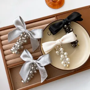Anello per Capelli Coreano con Fiocco in Filo di Telefono per Donna Fiocco di Raso Perla Spirale Elastico per Capelli Accessori per Treccia a Coda di Cavallo Alta