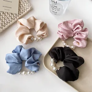 Hochelastischer Satin Künstliche Perle Haarring Für Damen Koreanischen Stil Langlebige Gummiband Haargummi Ästhetik Schmuck