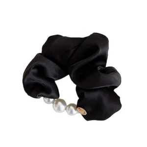 Schwarzer Satin Perlen Haargummi elastisches Haarband schöner Haarschmuck für Damen