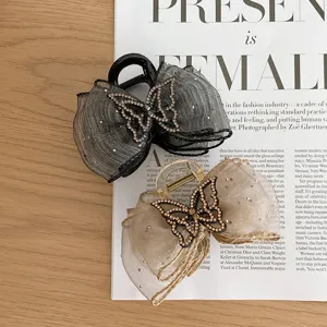 Set de pinzas para el cabello con lazo de malla de diamantes, pinzas elegantes para mujeres.