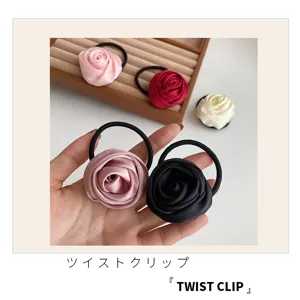 Satin rose flower hair ties for women, elegant elastic hair bands, fashion ponytail holder.