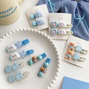 Mollette capelli orsetto stella nuvola blu stile dolce set accessori per donne ragazze