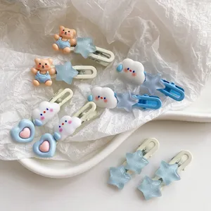 Set di fermagli per capelli blu con simpatici orsetti e stelle per stili dolci.