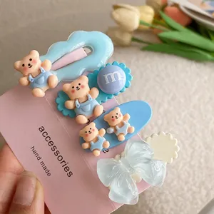 Set di mollette per capelli con orsetto blu dolce stile nuvola fiocco fermaglio per ragazze
