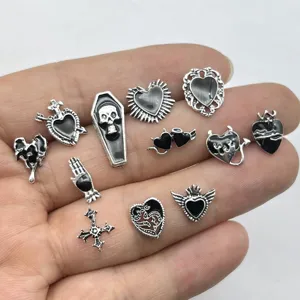 Retro Gothic Halloween Alloy Drip Oil Nail Art Charms Skull Cross Heart DIY Nail Decorations Jewelry Accessories