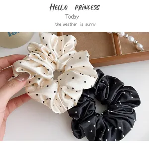 French satin polka dot hair scrunchies, elegant elastic hair bands for women and girls ponytail.