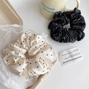 French satin polka dot scrunchies elegant retro hair ties high elastic pony tail hair bands