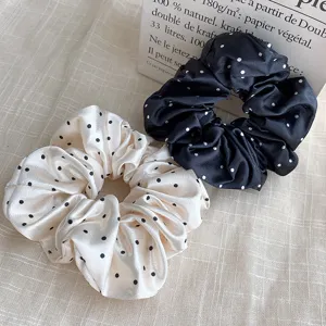 French style satin polka dot hair scrunchies vintage cute ponytail holders hair accessories.