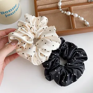 French satin polka dot hair scrunchies retro cute elastic hair ties for women and girls styling