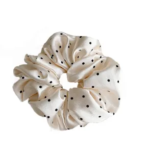 French satin polka dot hair scrunchie retro elegant elastic hair band for women and girls ponytail.