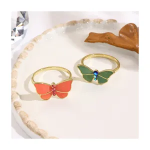 Ensemble de bagues papillon en émail strass plaqué or cuivre élégant bijoux pour femmes