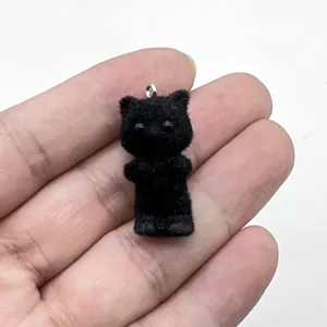 Flockharz schwarze Katze Anhänger 3D süße Cartoon DIY Schlüsselanhänger Tasche Zubehör
