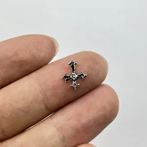 Retro gothic cross nail art charm, vintage metal DIY alloy manicure accessory for women.