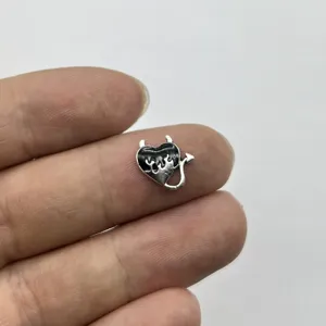 Halloween gothic devil heart nail art charm retro black silver DIY metal jewelry piece.
