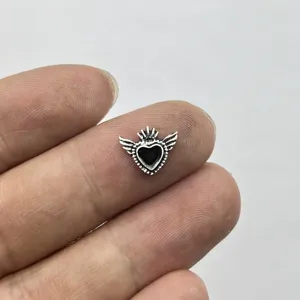 Silver winged heart nail art charm vintage gothic style DIY manicure metal piece