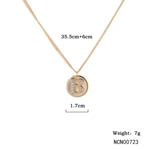 Copper Double Layer Letter Pendant Necklace Gold Plated Zircon Rhinestone Fashion Jewelry Gift For Women