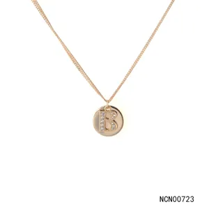 Detailed view of the elegant double layer rose gold necklace featuring a sparkling letter pendant.