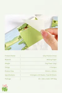 Vue detaillee de notes adhesives avec motif paysager montrant texture papier.