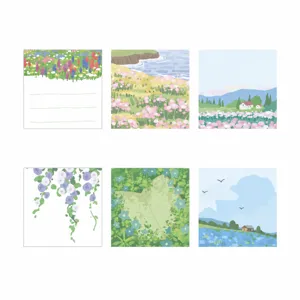 Lot de mini notes adhésives avec motifs paysagers et floraux, idéal pour le journal et mémos.