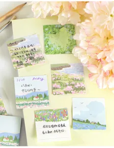 Bloc-notes adhesifs theme paysages, notes florales mignonnes pour journal, papeterie creative.