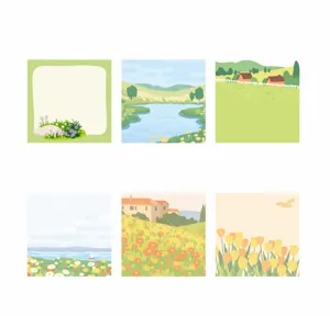 Set de notes autocollantes paysagères, blocs-notes frais pour journal, papeterie mignonne.