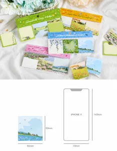 Lot de notes adhésives paysage, blocs-notes artistiques, papeterie esthétique pour journal.