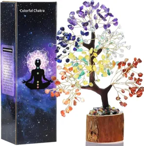 Árbol de siete chakras hecho a mano con base de madera natural y caja de regalo galaxia